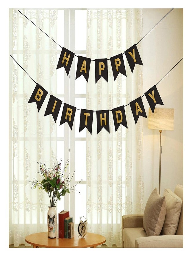 AFTERSTITCH Happy Birthday Banner For Boys Kids Girls Men Women Husbands Wife Friends Party For Wall Decoration To Be Placed With Foil Balloons Items Black Golden Color (Birthday Banner Design 1) - Image 1